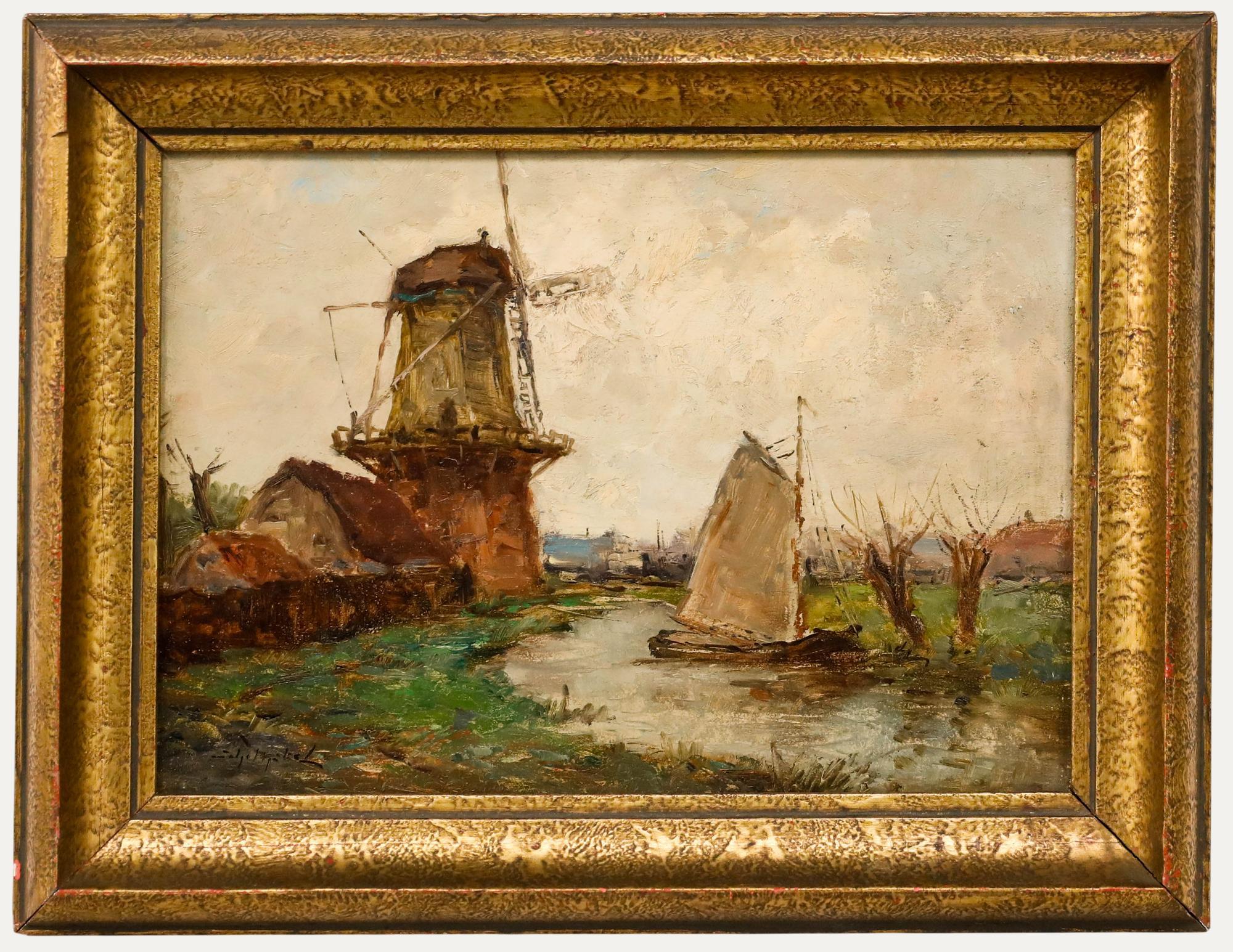 Josef Helmut Schilhabel (1896-1970) - Framed Oil, Dutch Mill by the Canal