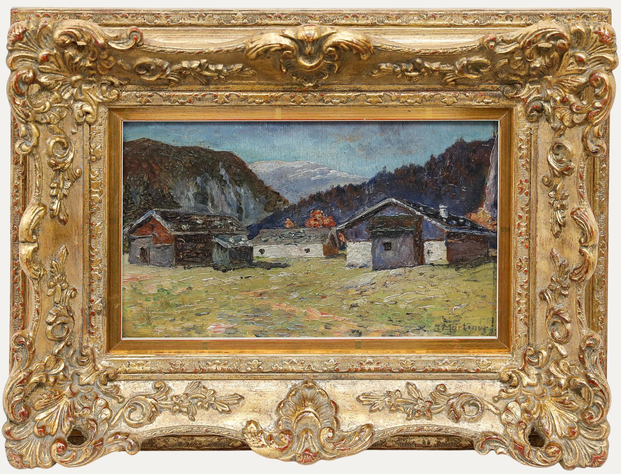 Josef Märtiner - Huile encadrée du milieu du 20e siècle, Soirée dans les Karwendel