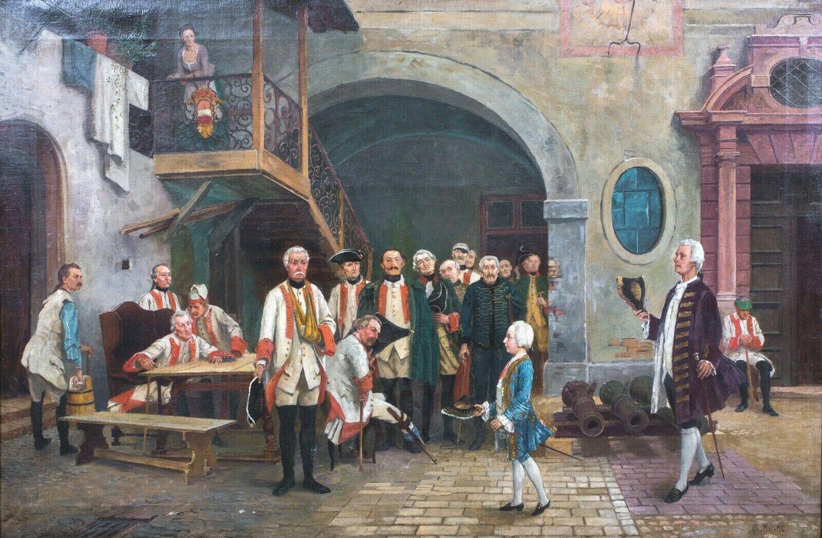 Joseph II, Holy Roman Emperor visiting wounded soldiers, 19th century - Painting by Unknown