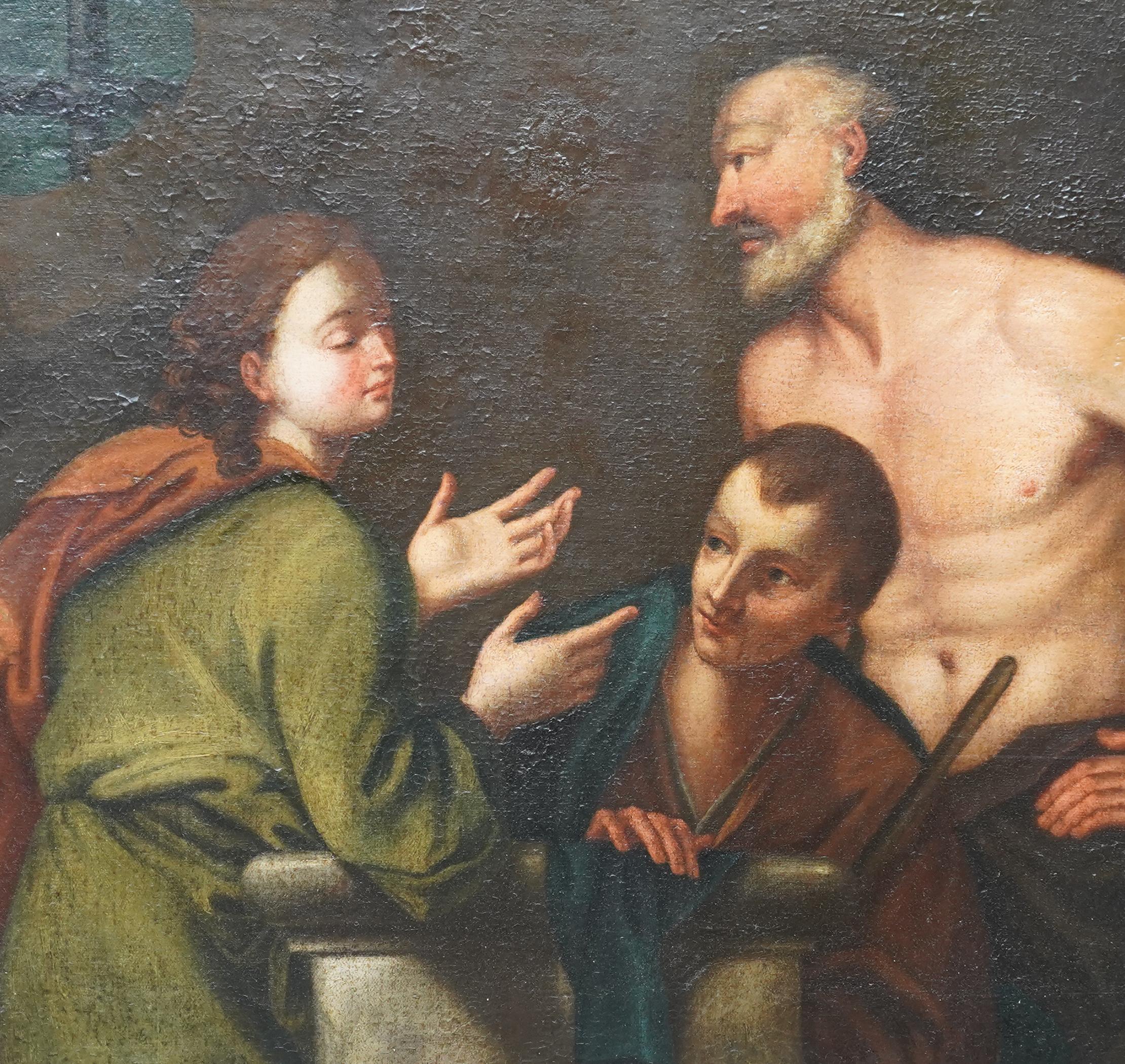 Joseph interprétant les rêves - Ancien maître italien 17e siècle peinture à l'huile d'art religieux en vente 8