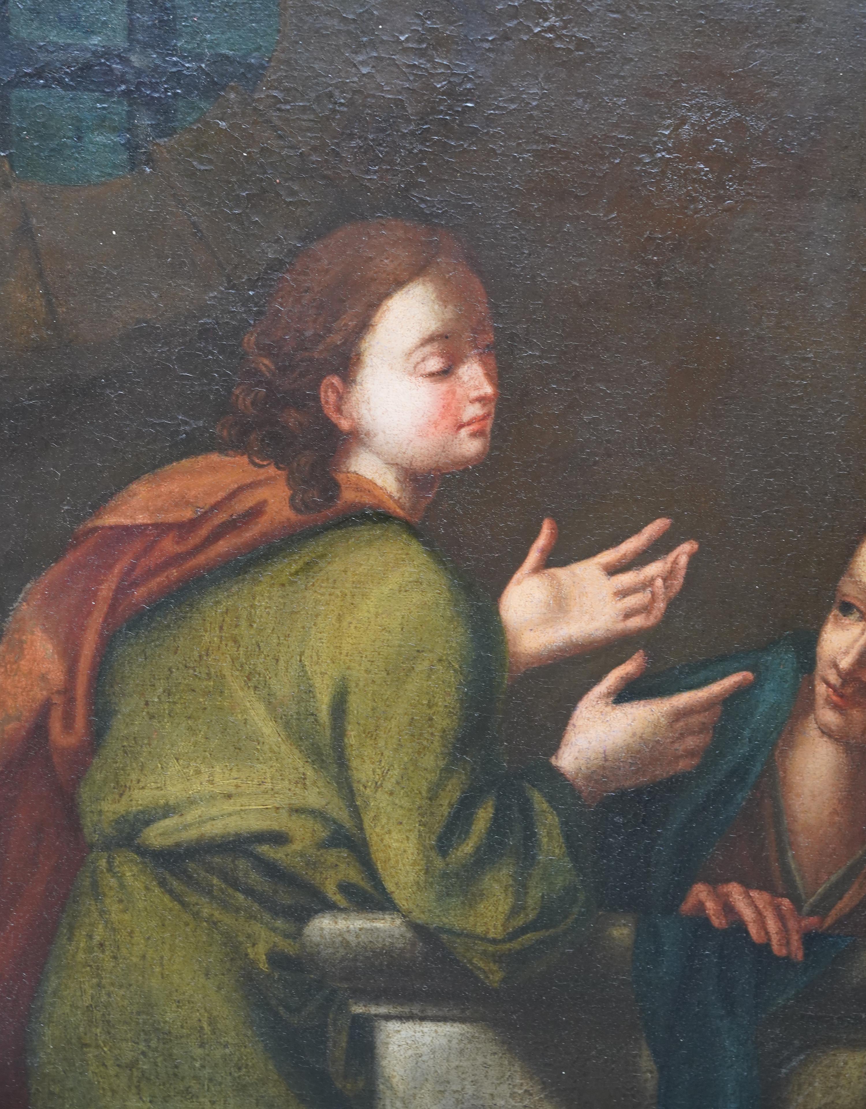 Joseph interprétant les rêves - Ancien maître italien 17e siècle peinture à l'huile d'art religieux en vente 9