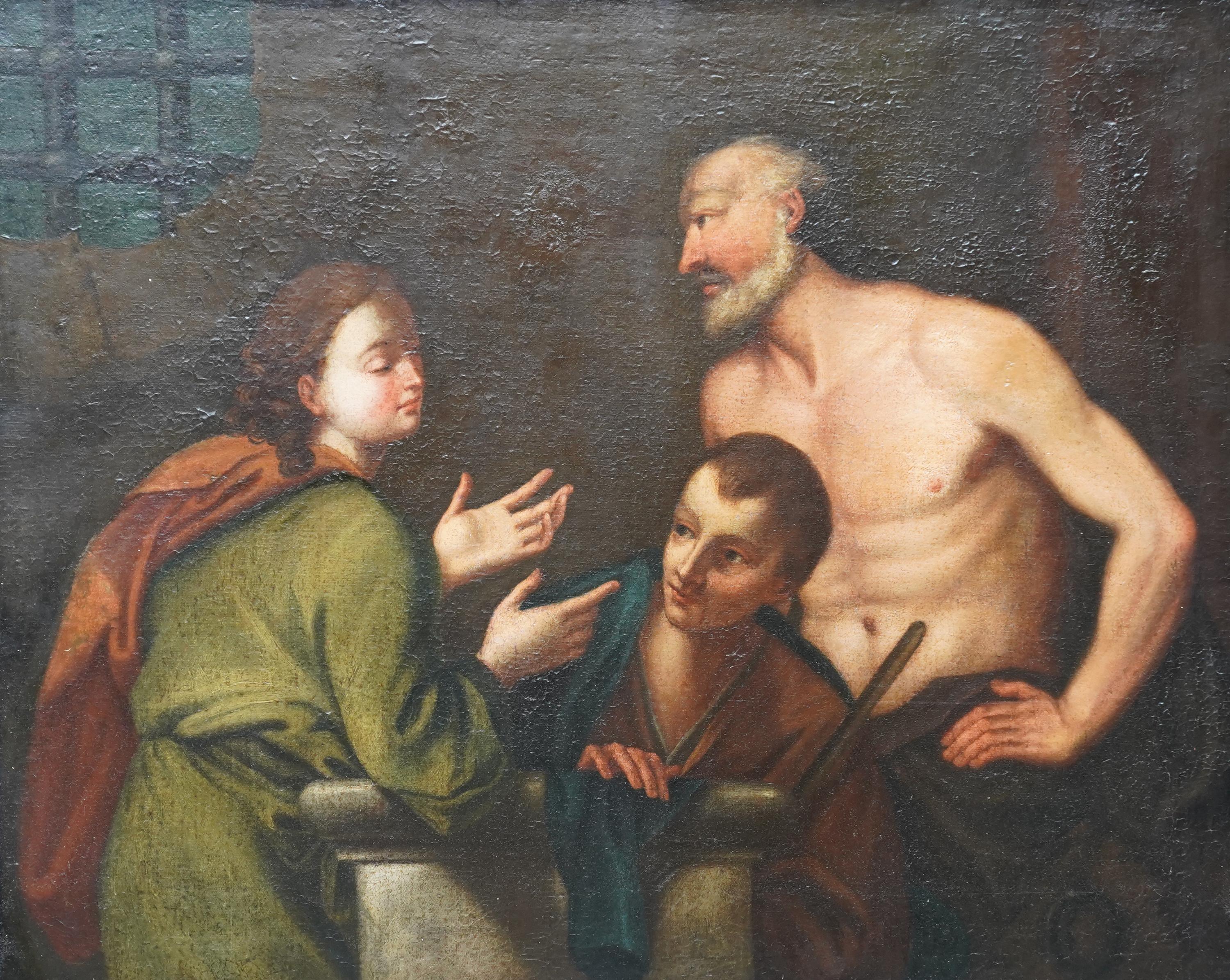 Joseph interprétant les rêves - Ancien maître italien 17e siècle peinture à l'huile d'art religieux en vente 15