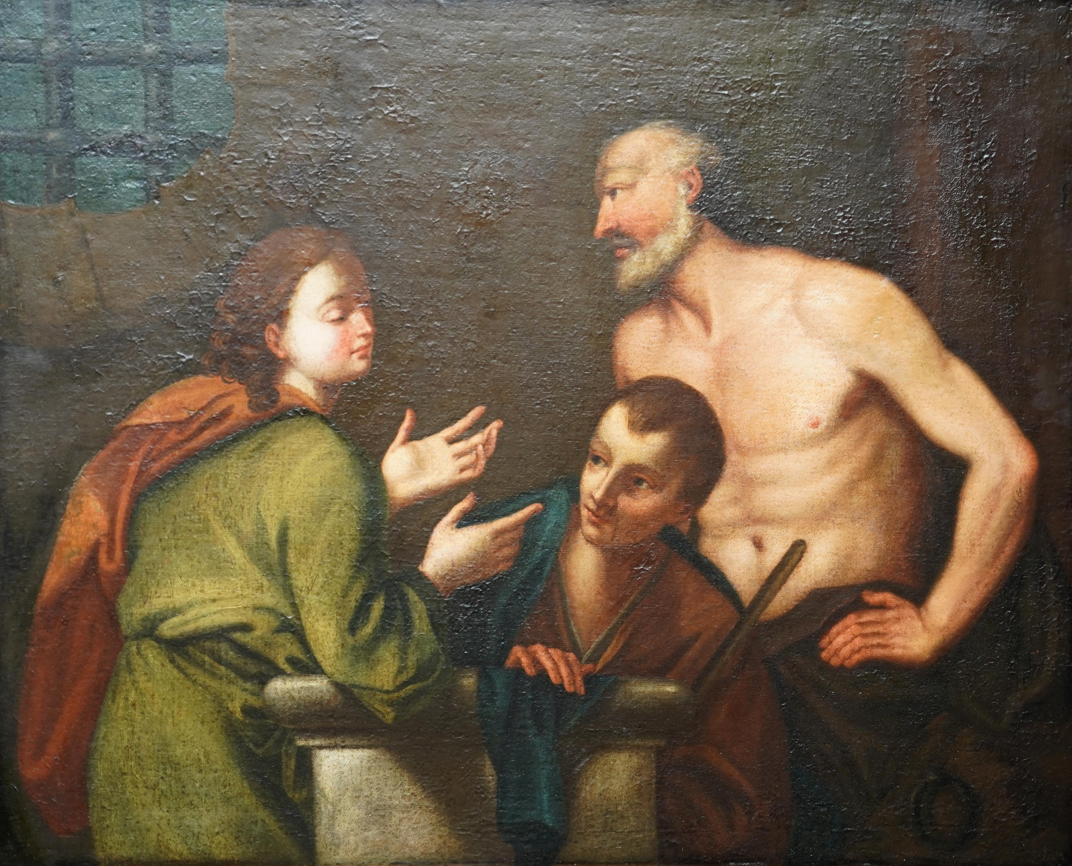 Unknown Portrait Painting – Joseph interpretiert Träume – Italienisches Ölgemälde eines alten Meisters aus dem 17. Jahrhundert