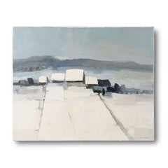 Joseph Muslin Landscape Painting on Canvas Hiver Vosgien - Winter Village France