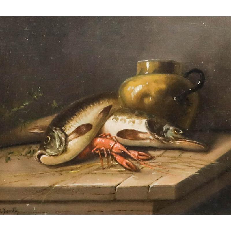 Joseph Vickers Deville (1856-1925) - Late 19th Century Oil, Still Life of Fish - Painting by Unknown
