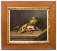 Joseph Vickers Deville (1856-1925) - Fin du XIXe siècle Huile, Nature morte au poisson