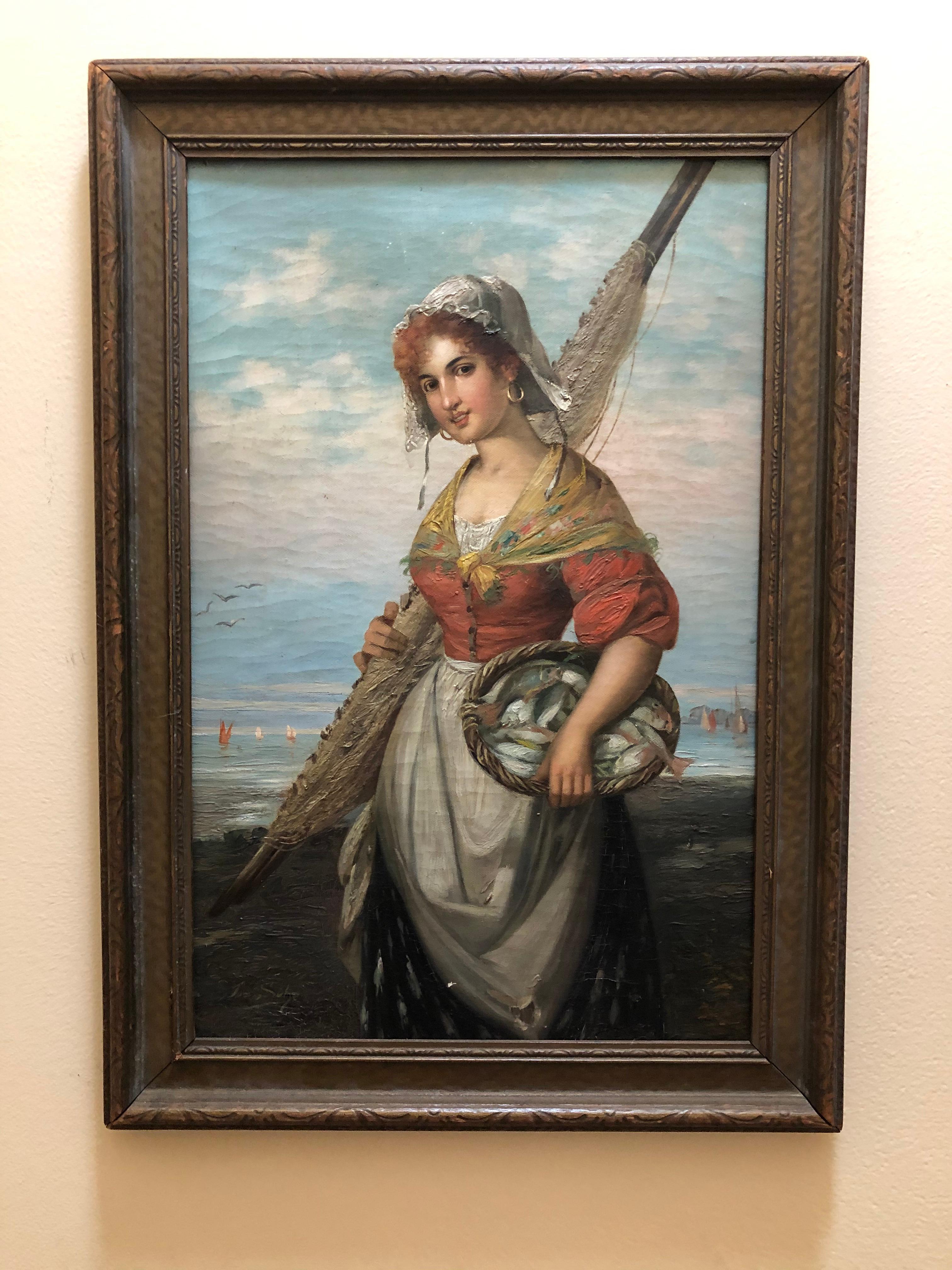 Joseph Wilhelm Suhs Fisherwoman - Painting by Unknown