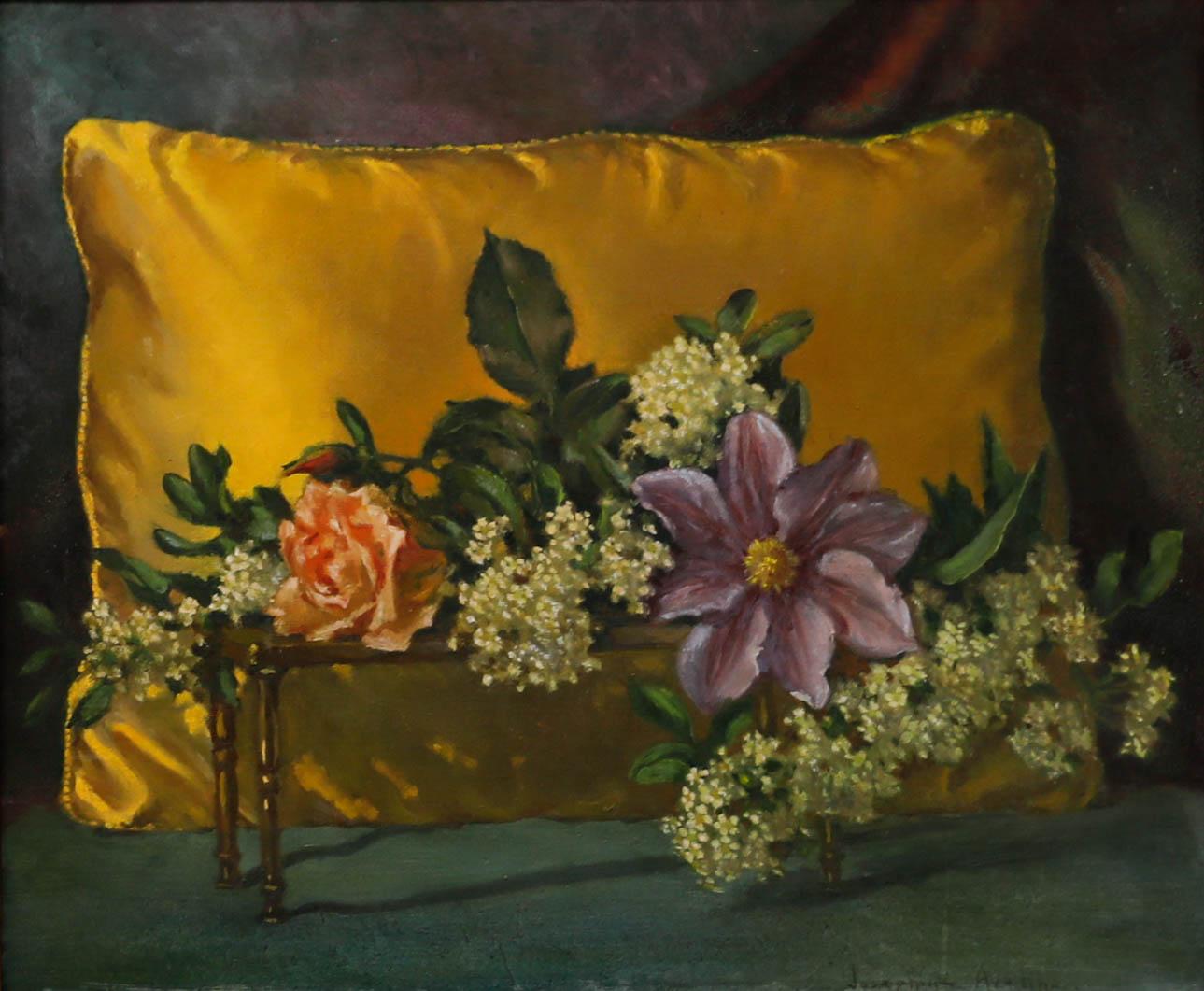 Josephine Elizabeth Aveline (1914-1990) - Öl, Rosen, Clematis und weißer Flieder – Painting von Unknown