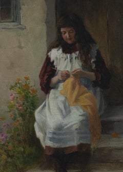 Joshua Fisher (1859-1930) - Late 19th Century Oil, Knitting Grandma's Shawl