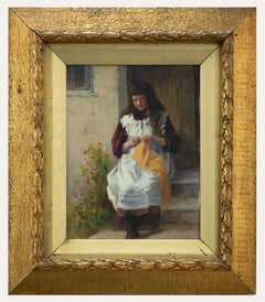 Joshua Fisher (1859-1930) - Late 19th Century Oil, Knitting Grandma's Shawl