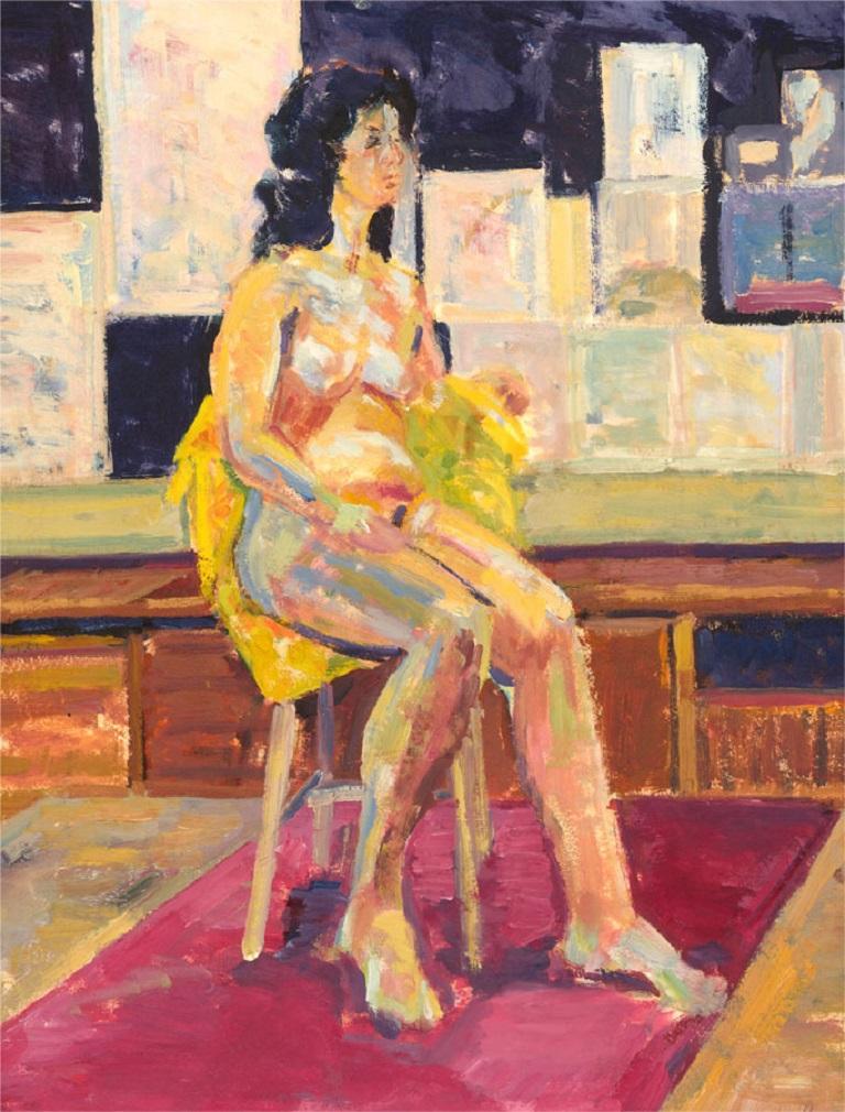 Joyce Moore - Contemporary Oil, Seated Nude in Technicolour - Painting by Unknown