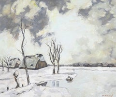 JP. Veahanef - Framed 20th Century Oil, Winter Landscape with Cottages