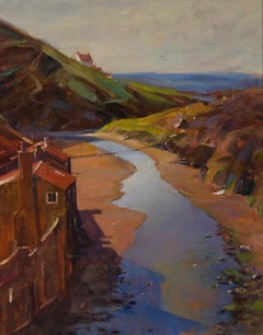 J.R. Clark - Framed Contemporary Oil, River Estuary with Fisherman's Cottage