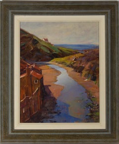 J.R. Clark - Framed Contemporary Oil, River Estuary with Fisherman's Cottage