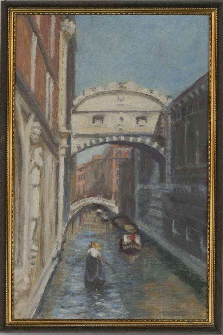 Unknown Landscape Painting - J.S. - Fine Mid 20th Century Oil, Bridge of Sighs, Venice