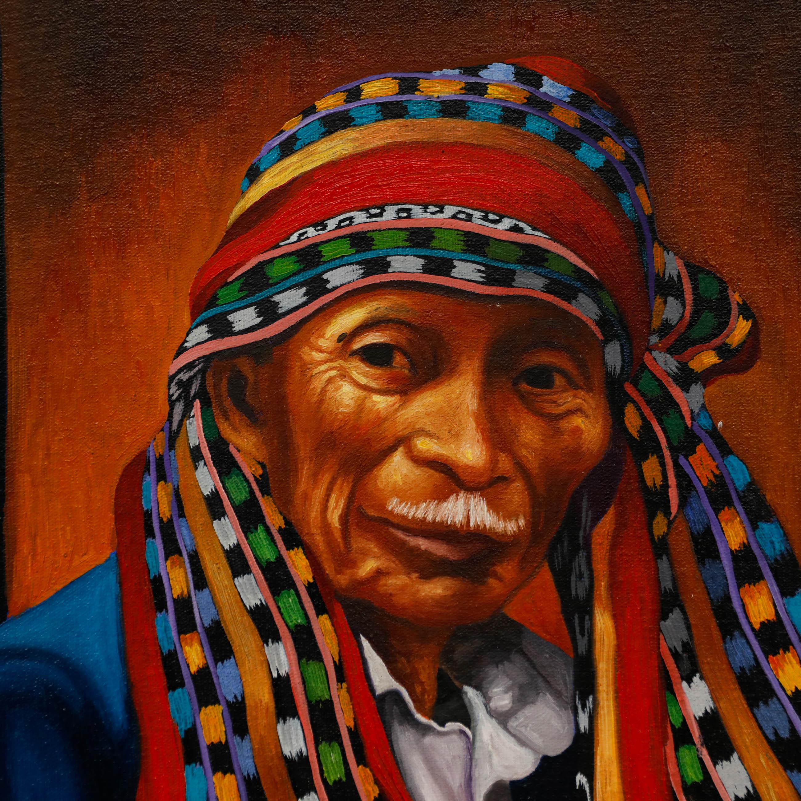 Escuela Guatemalteca, óleo sobre lienzo. Presentado en un marco de estilo contemporáneo. Firmado en la parte inferior izquierda. A bordo. 