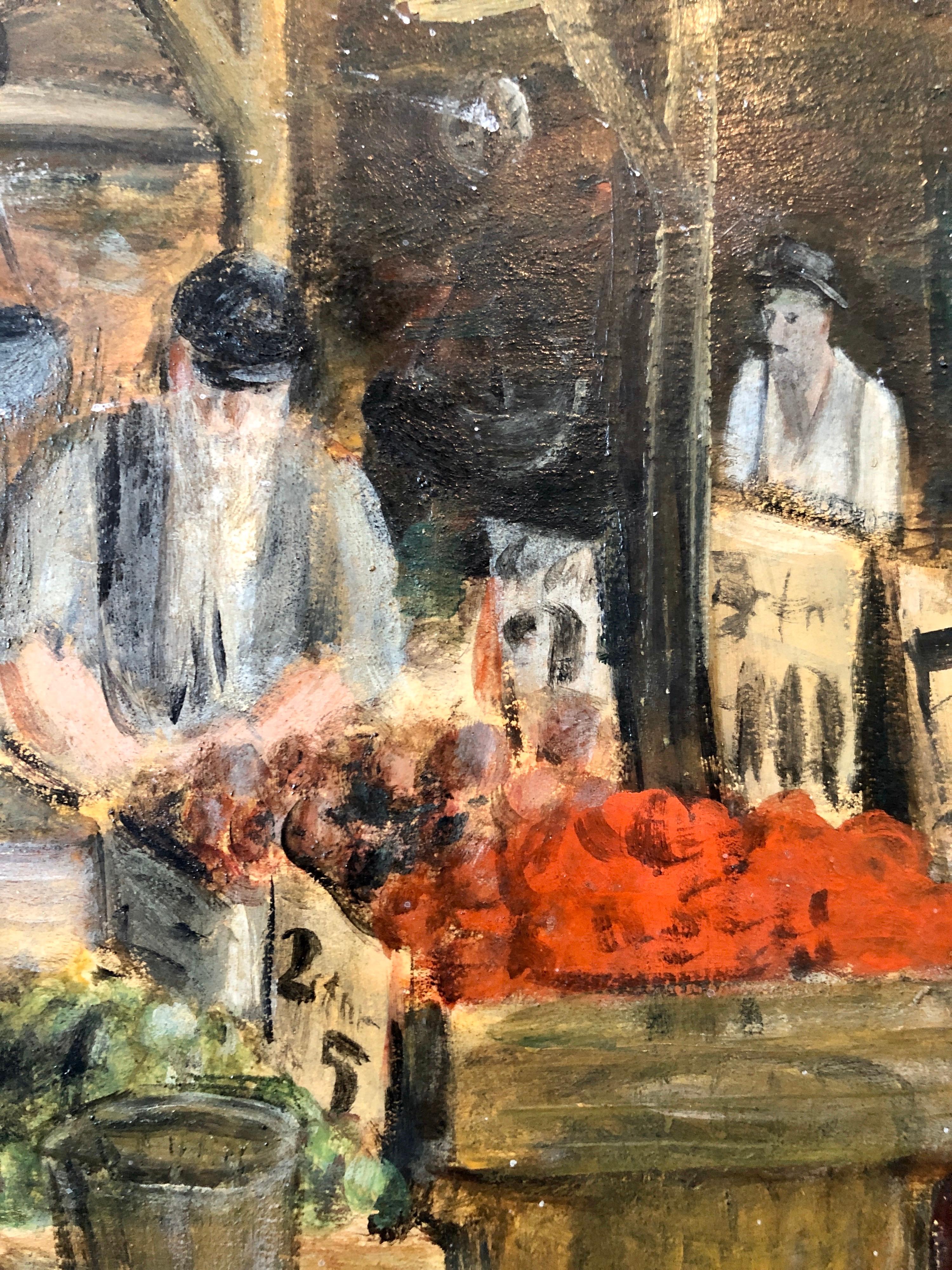  Judaica Market Scene, Shuk, European Hasidic Rabbi Oil Painting For Sale 1
