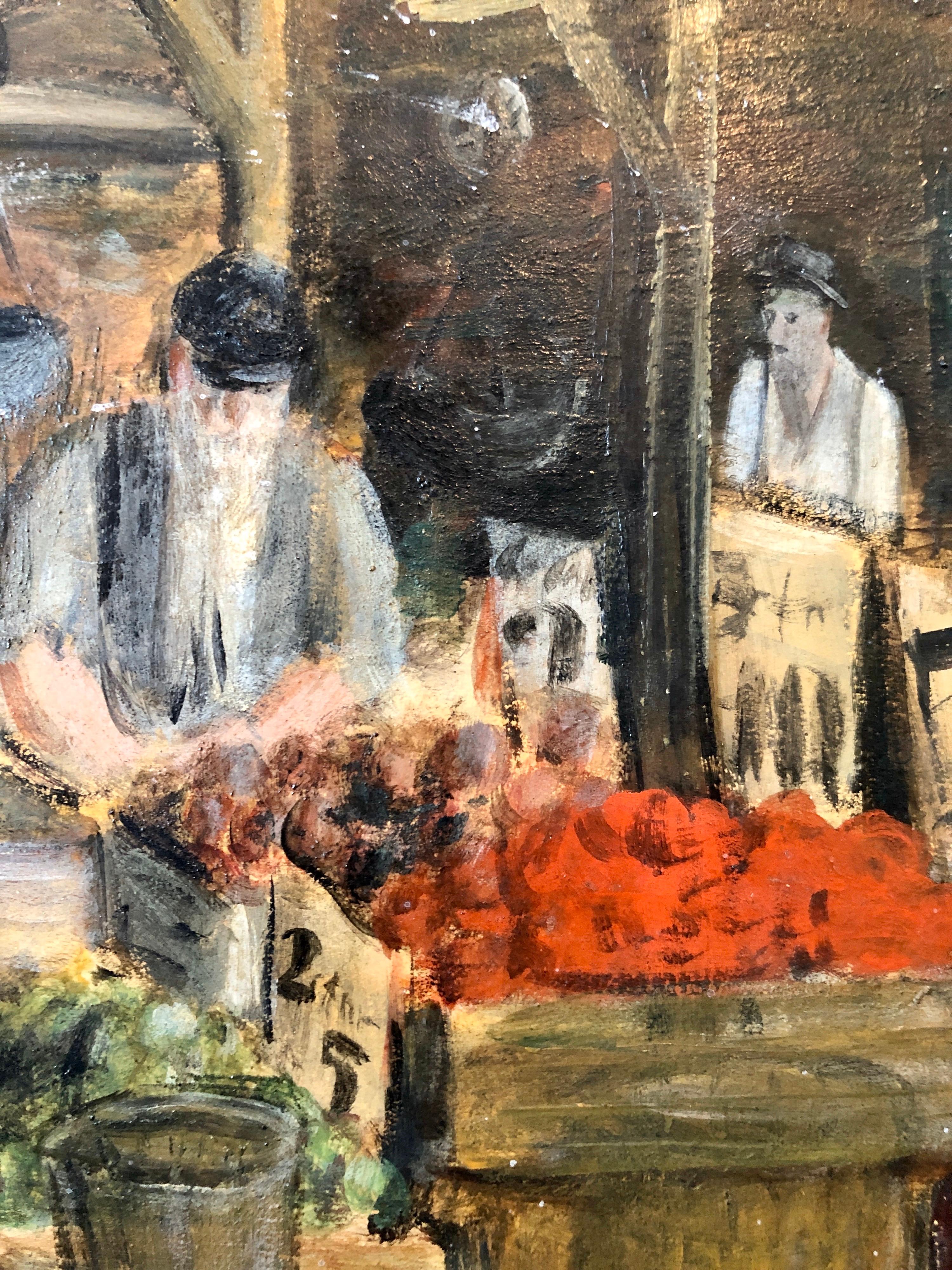 Judaica Escena de mercado, Shuk, Rabino jasídico europeo Pintura al óleo - Figurative Painting Marrón de Unknown