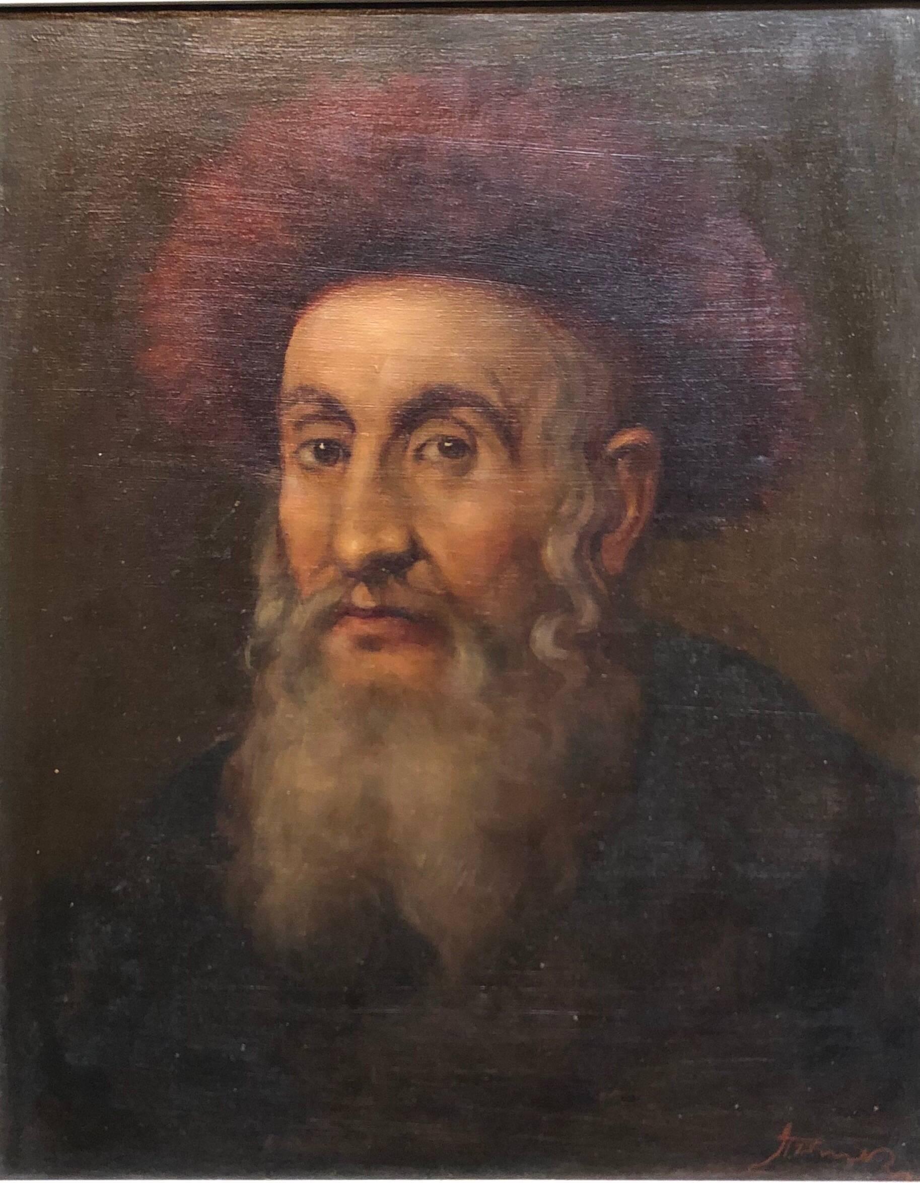  Judaica „The Rebbe“ Europäisches Hasidic- Rabbiner-Ölgemälde, Judaica – Painting von Unknown