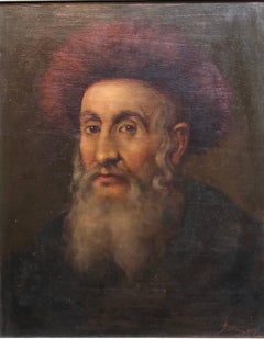 Judaica "The Rebbe'" European Hasidic Rabbi Oil Painting