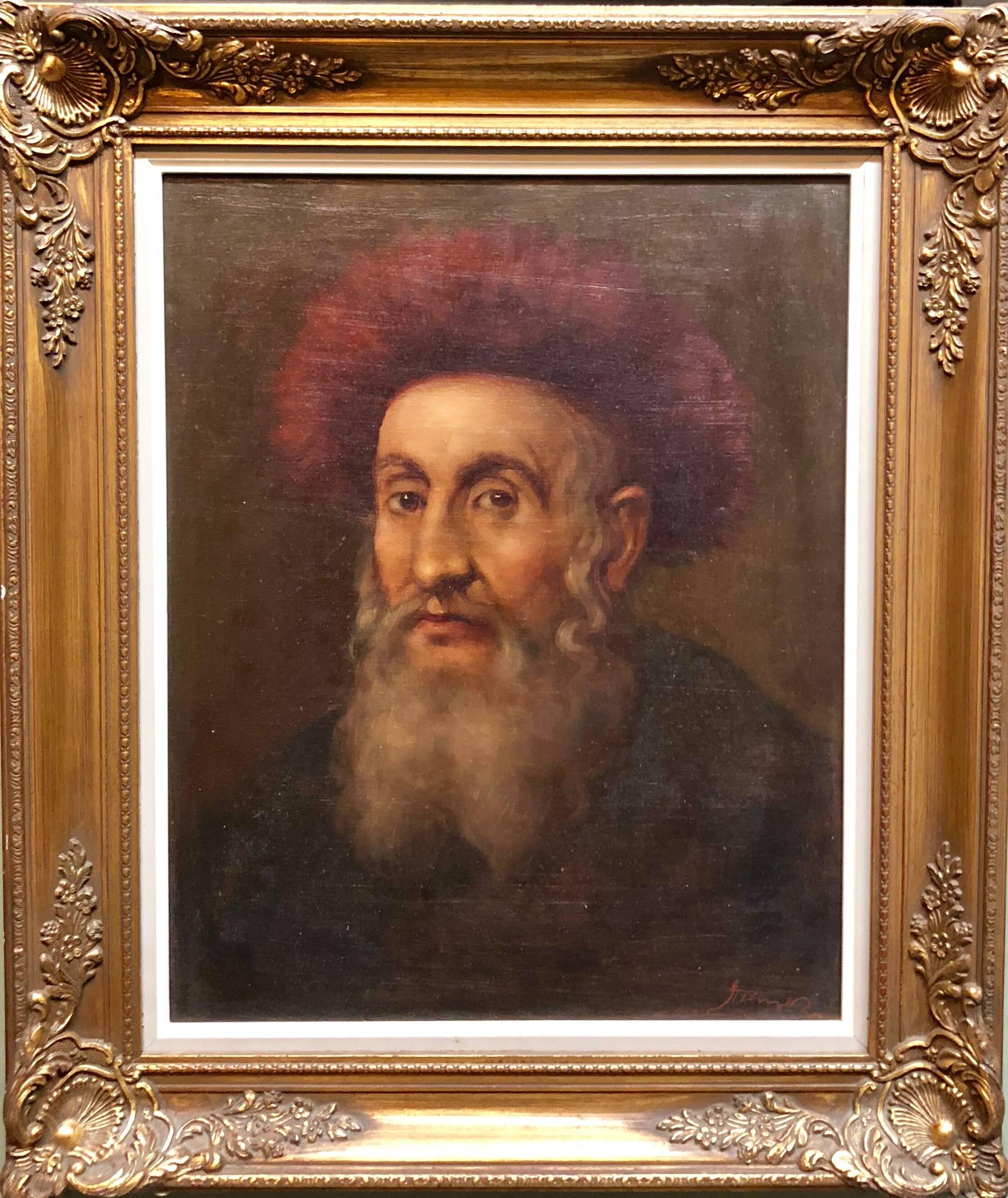  Judaica „The Rebbe“ Europäisches Hasidic- Rabbiner-Ölgemälde, Judaica (Realismus), Painting, von Unknown