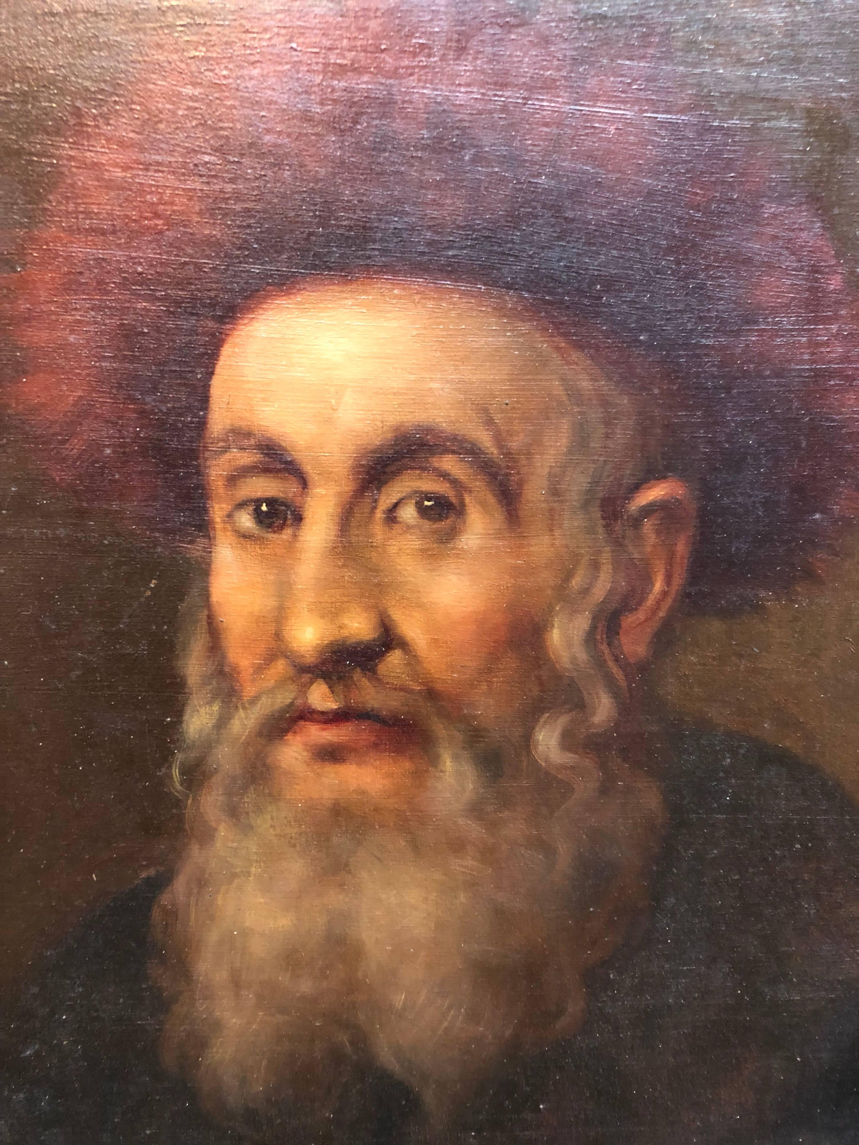  Judaica „The Rebbe“ Europäisches Hasidic- Rabbiner-Ölgemälde, Judaica (Braun), Portrait Painting, von Unknown