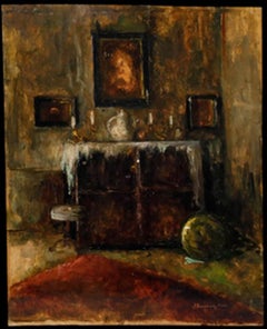 Jules Brouwers (1869-1955) - Huile du milieu du 20e siècle, Le cabinet habillé