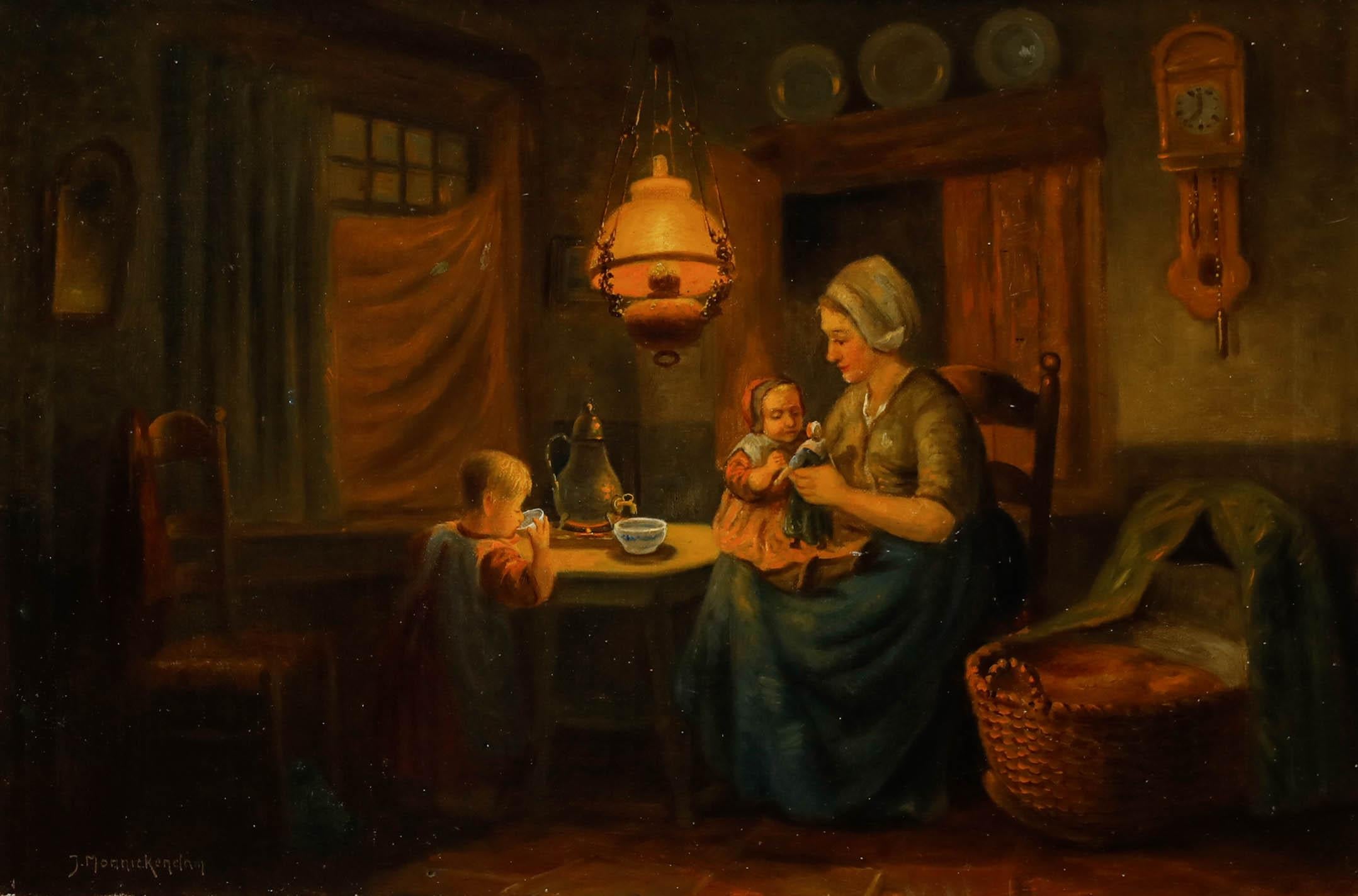 Jules Monnickendam (1874-1943) - Early 20th Century Oil, Tea Time with Mother - Painting by Unknown