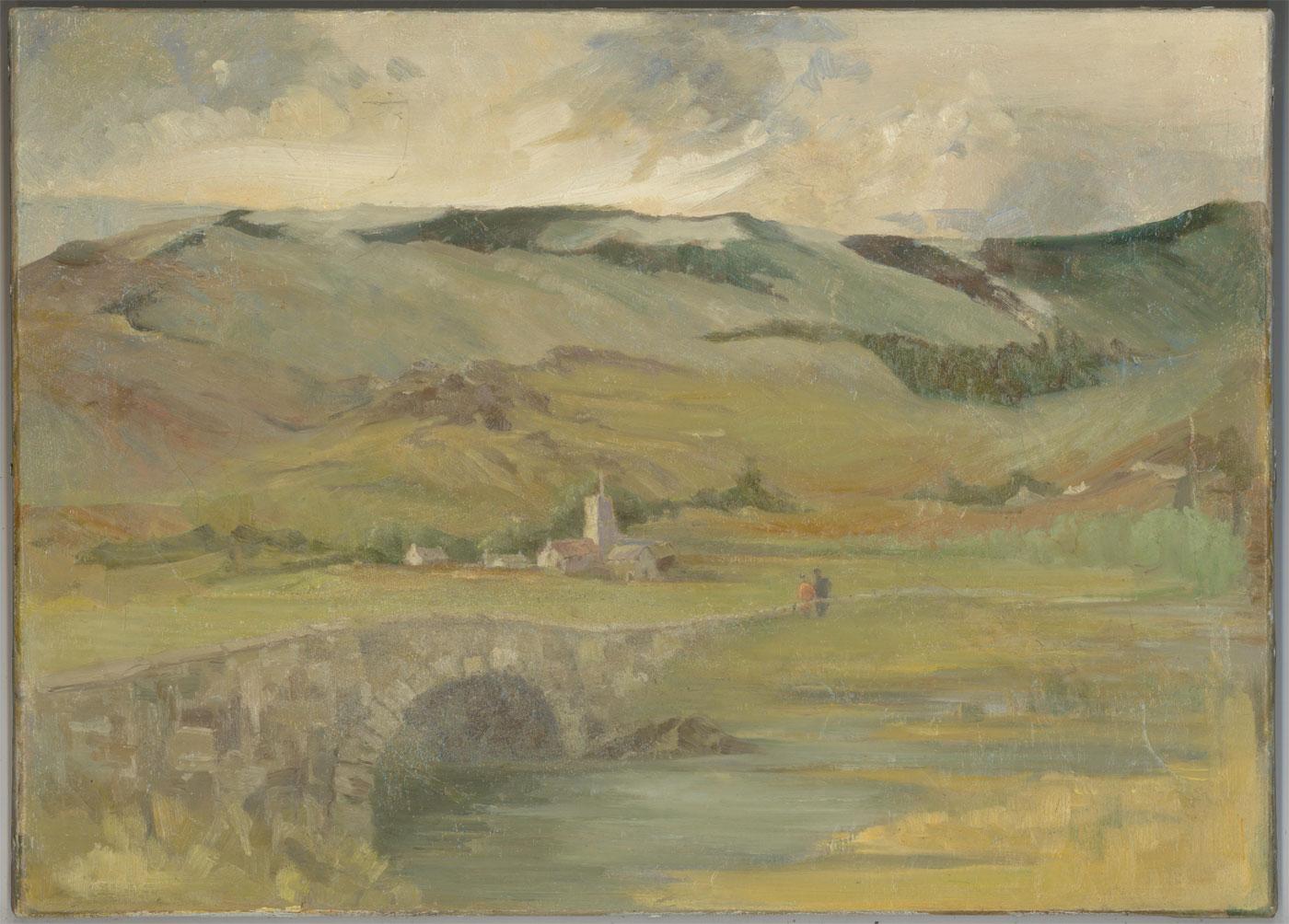Julia Hirst - Fine 20th Century Oil, Moorland Village - Painting by Unknown