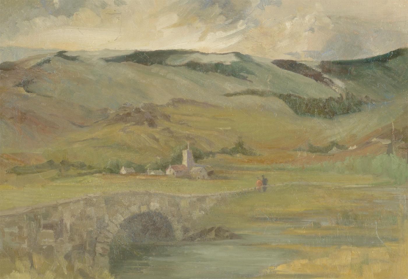 Unknown Landscape Painting - Julia Hirst - Fine 20th Century Oil, Moorland Village