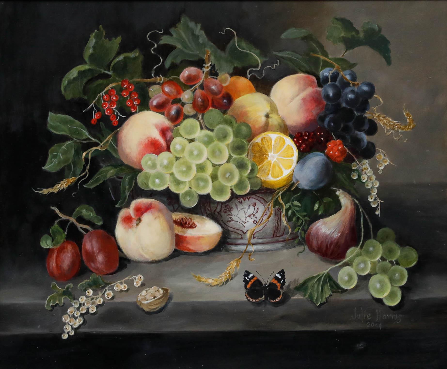 Julie Harris - 2004 Oil, Still Life with Summer Fruits II - Painting by Unknown