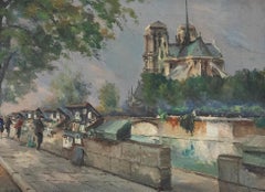 Julien Brosius (1917-2004) - French 20th Century Oil, The Quay at Notre Dame