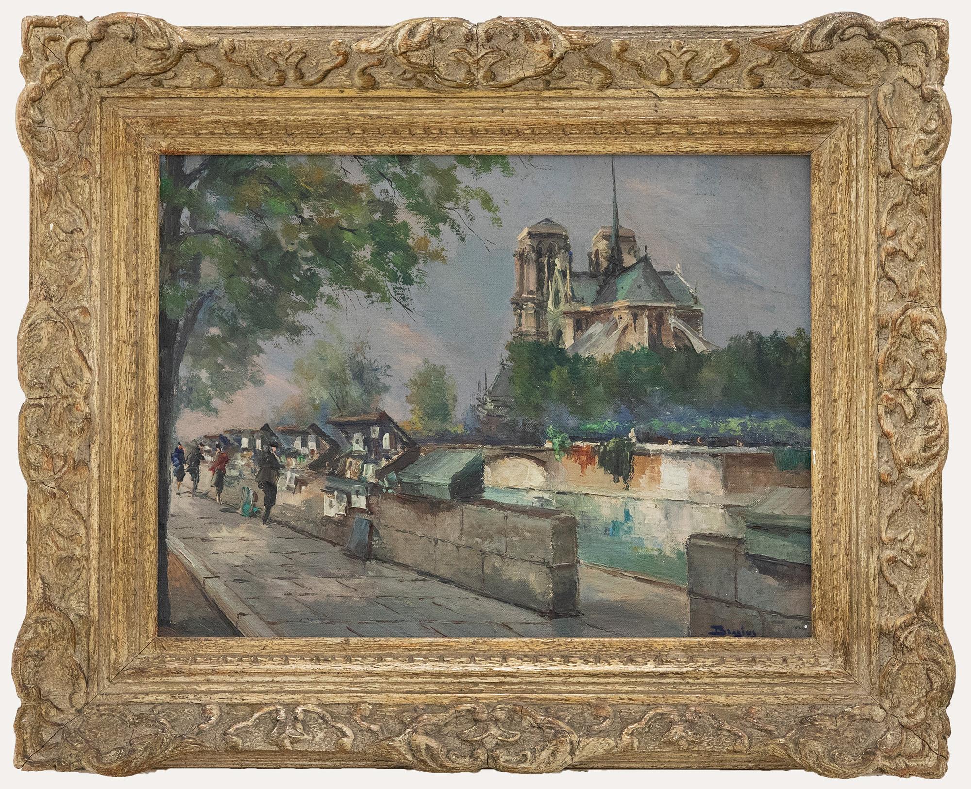 Unknown Landscape Painting - Julien Brosius (1917-2004) - French 20th Century Oil, The Quay at Notre Dame