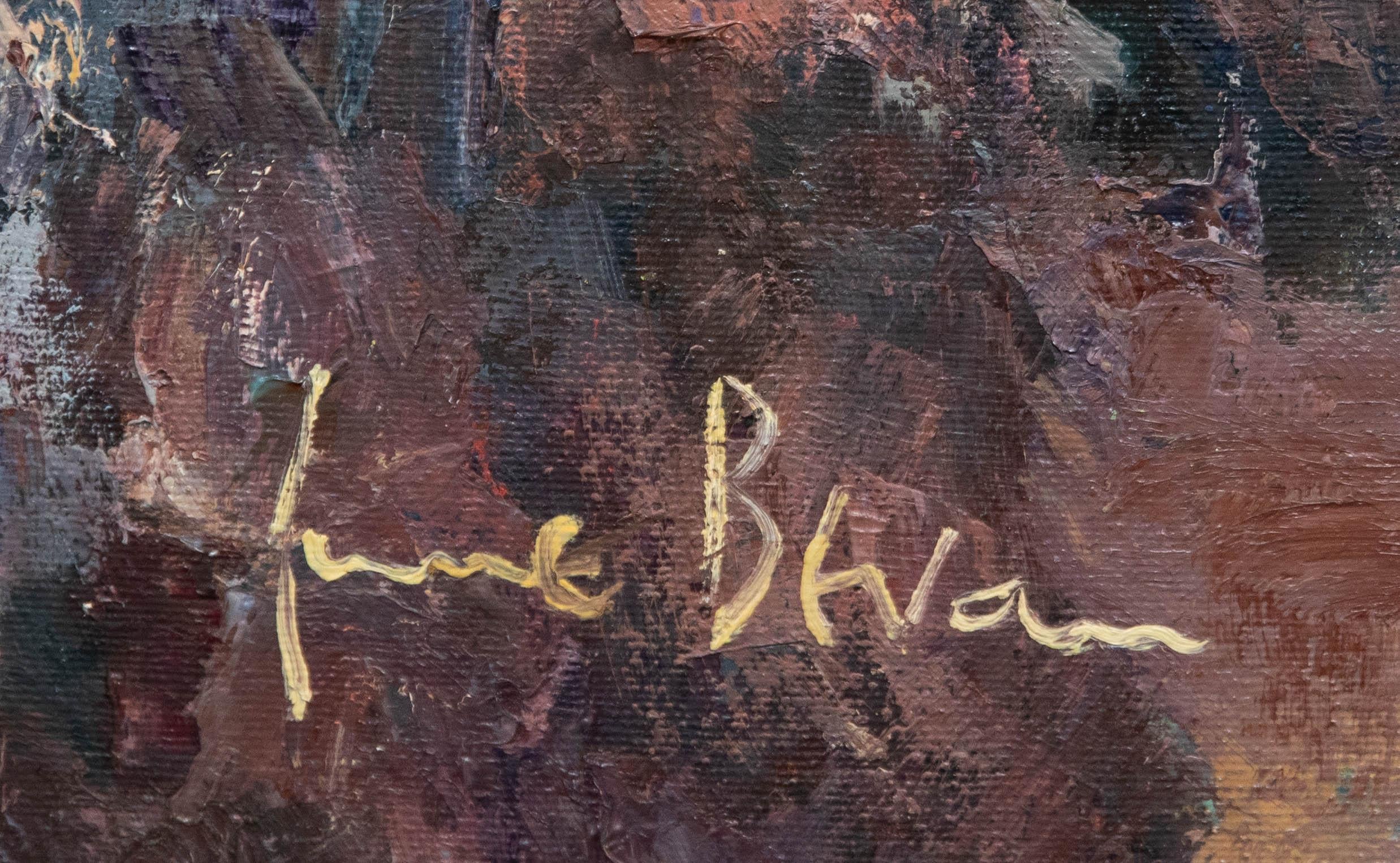 June Bevan (geb. 1927) - 20. Jahrhundert Ölgemälde, Ein Wald in der Nähe von Sheffield im Angebot 1