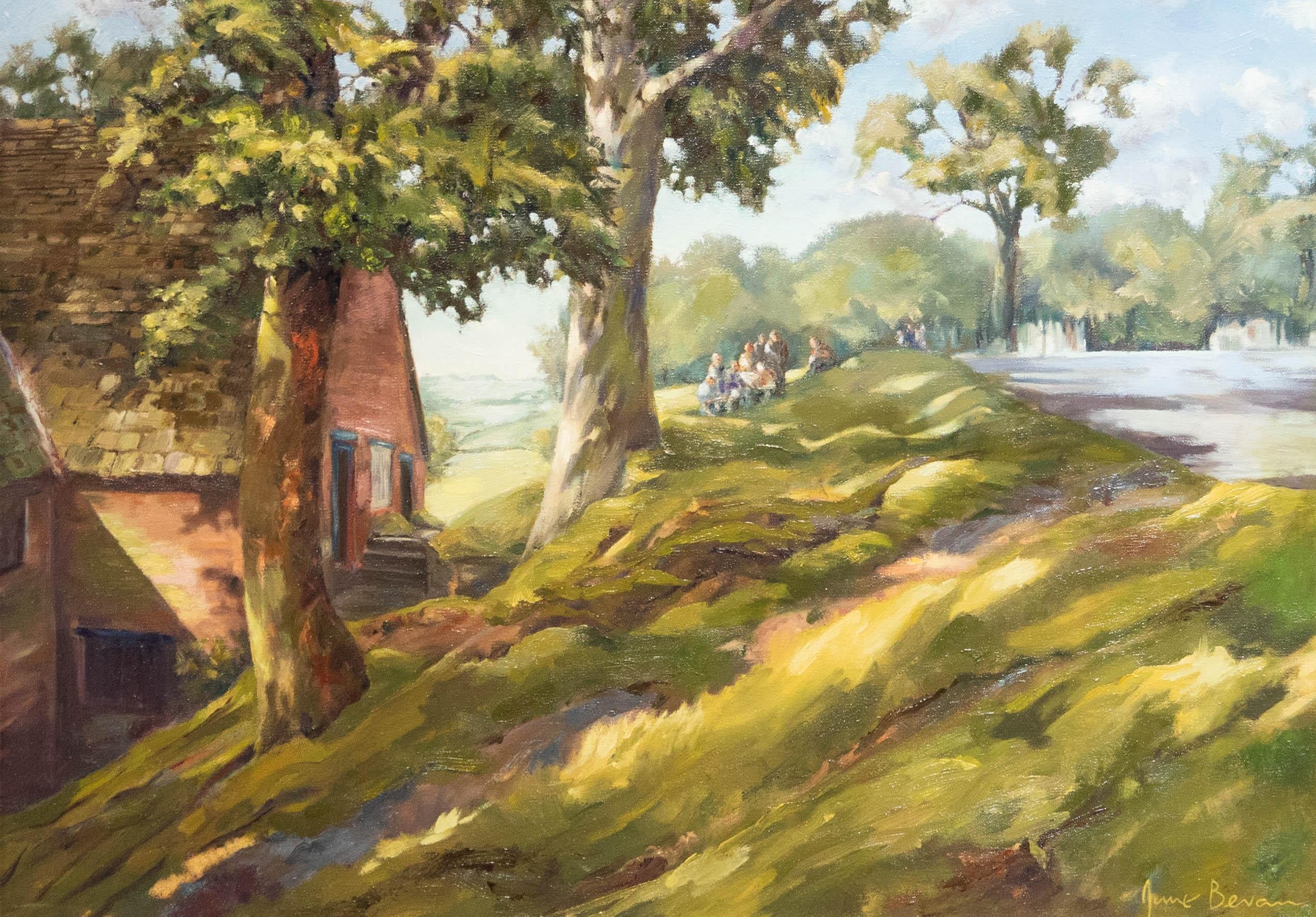 June Bevan (nata nel 1927) - Olio del XX secolo, Artistics at the Mill, Dunham Massey - Painting di Unknown
