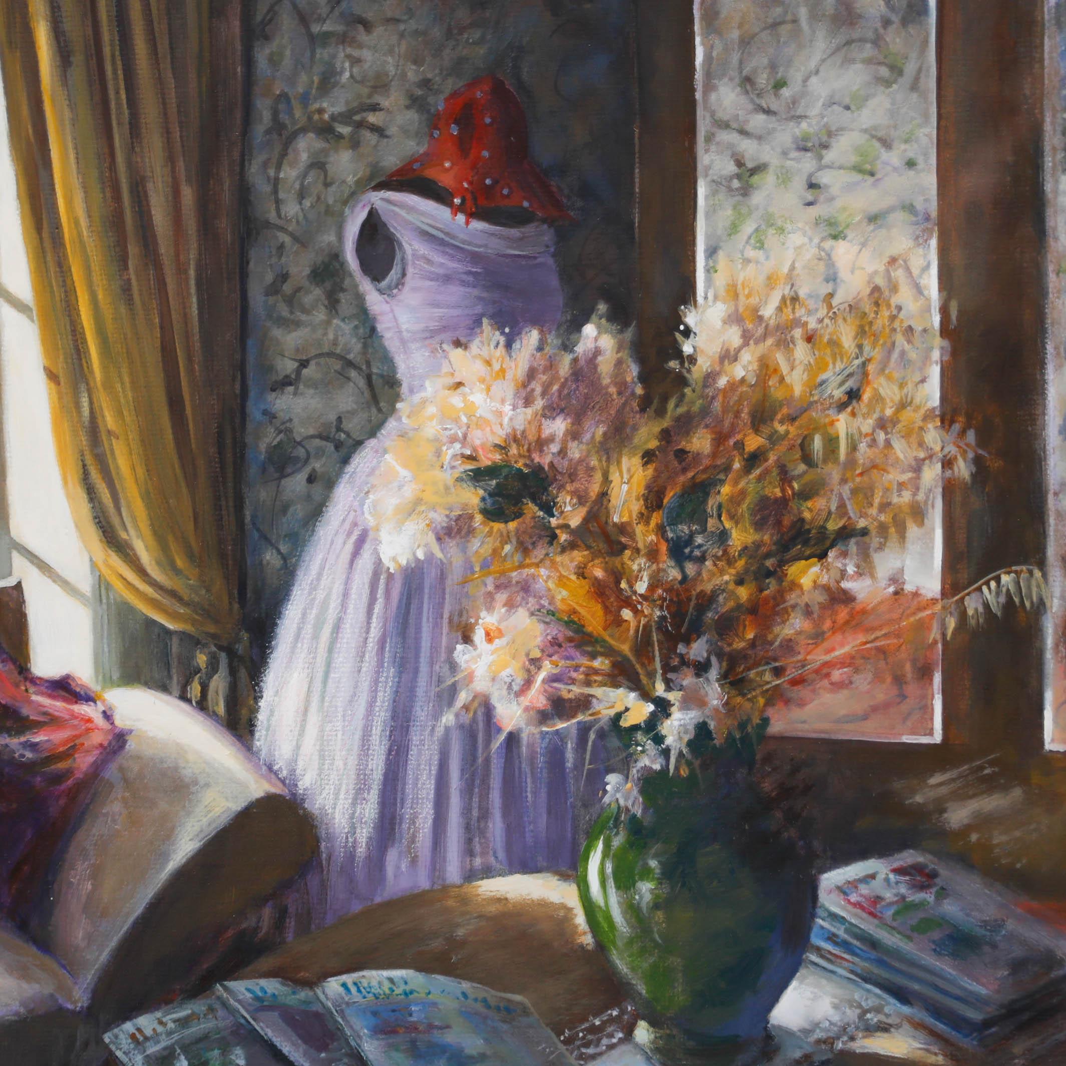 Signed to the lower left. Presented in a silver gilt frame and double white card mount. On paper.