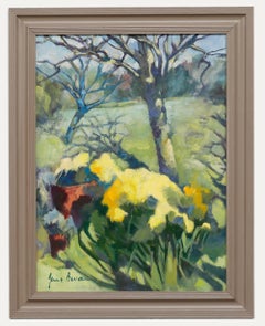 June Bevan (b.1927) - 20th Century Oil, Dynamic daffodils