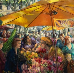 June Bevan (b.1927) - 20th Century Oil, French Flower Market