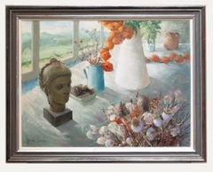 Vintage June Bevan (b.1927) - 20th Century Oil, Head with Chinese Lanterns