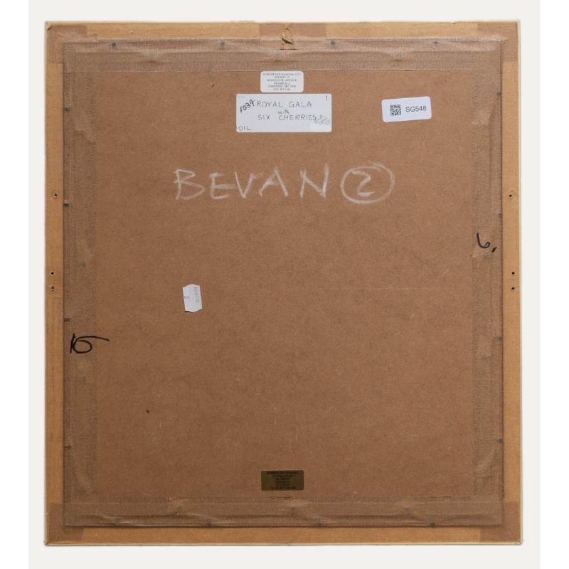 June Bevan (geb. 1927) - 20. Jahrhundert Öl, Königliche Gala mit sechs Kirschen (Beige), Still-Life Painting, von Unknown