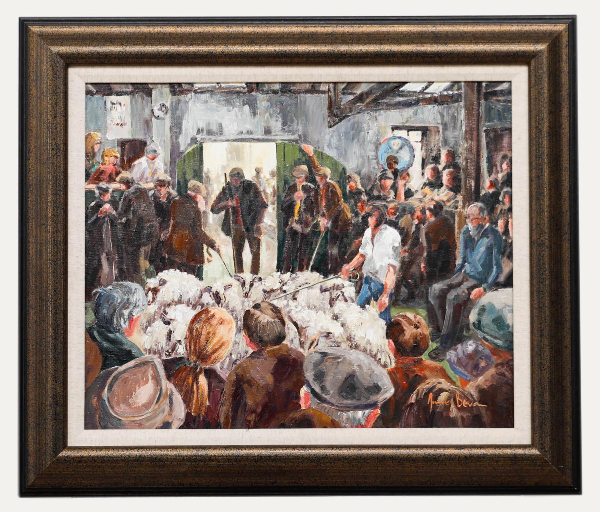 Unknown Animal Painting – June Bevan (geb. 1927 - 20. Jahrhundert Öl-, Schafs-Auktion