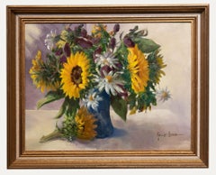 June Bevan (b.1927) - 20th Century Oil, Sunflowers and the Shasta Daisies