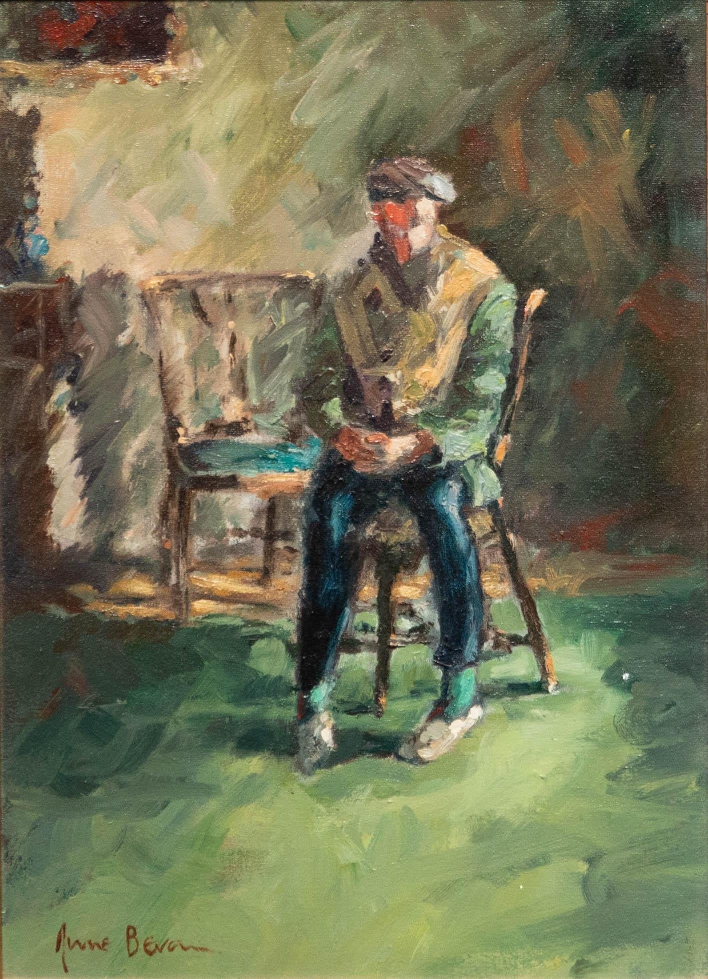 June Bevan (né en 1927) - Huile du 20e siècle, Le jardinier - Painting de Unknown