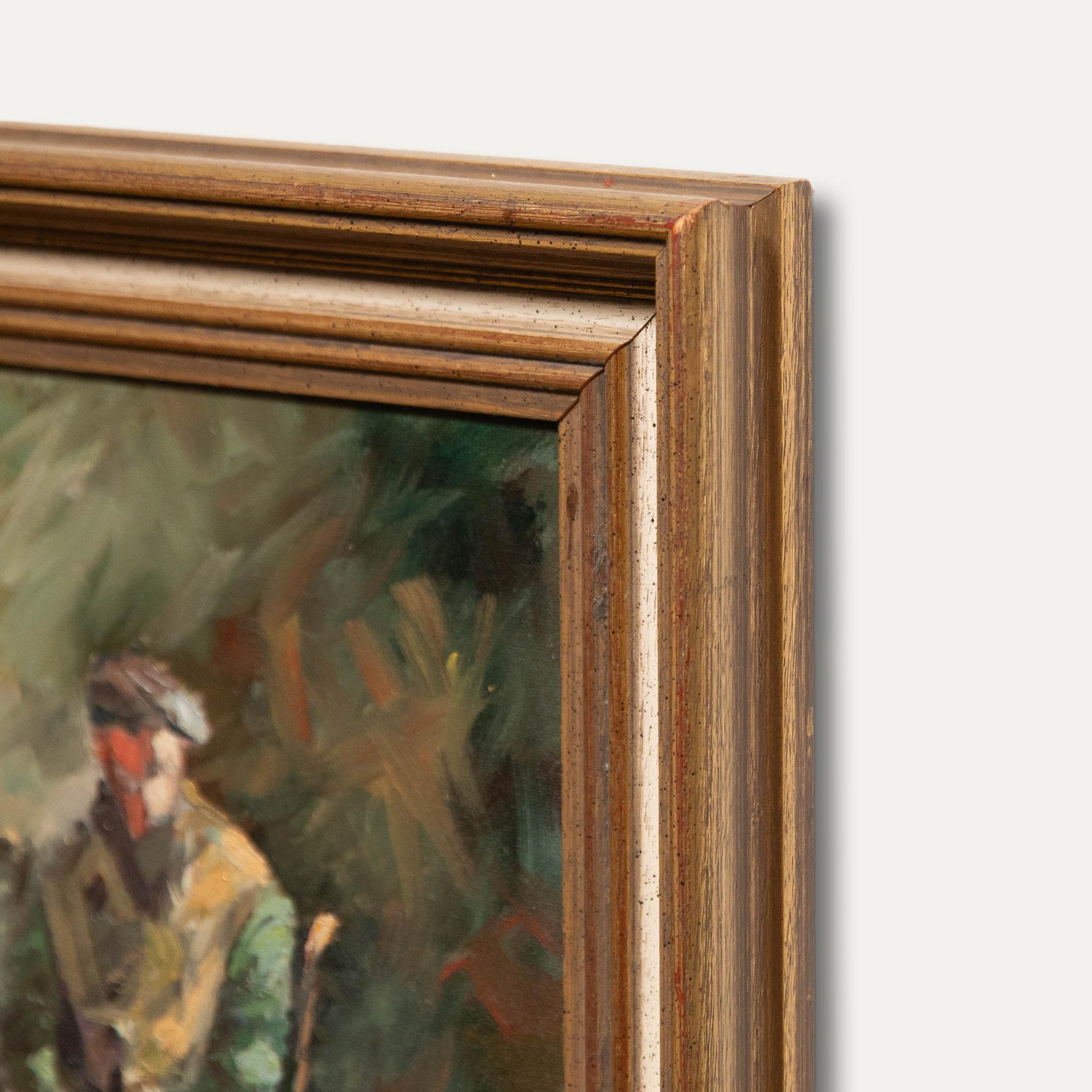 June Bevan (né en 1927) - Huile du 20e siècle, Le jardinier en vente 1