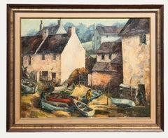 June Bevan (né en 1927) - Huile du 20e siècle, Le port intérieur