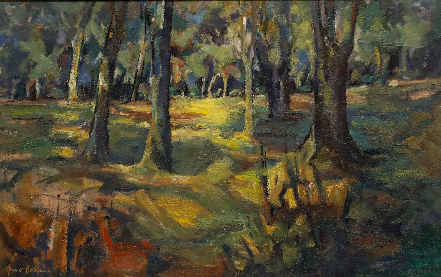 June Bevan (geb. 1927 - 20. Jahrhundert Öl, Die Kisten im Bramhall Park – Painting von Unknown