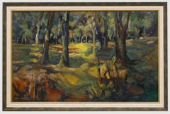 June Bevan (nata nel 1927) - Olio del XX secolo, I bauli nel parco di Bramhall