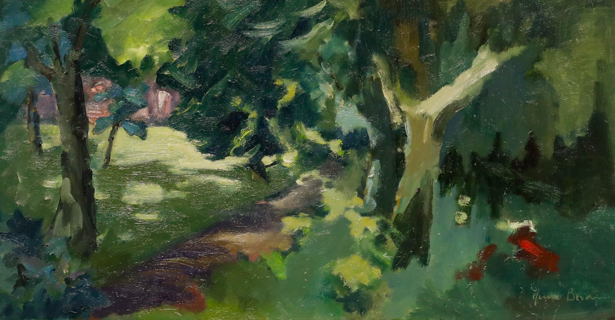 June Bevan (nata nel 1927) - Olio del XX secolo, Vista dalla finestra II - Painting di Unknown