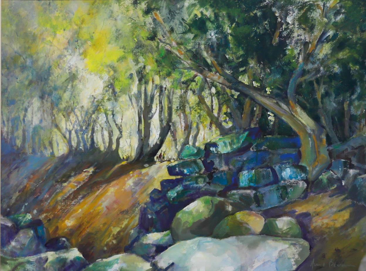 June Bevan (b.1927) - Framed 20th Century Acrylic, Rocks in Bramhall Park - Painting by Unknown