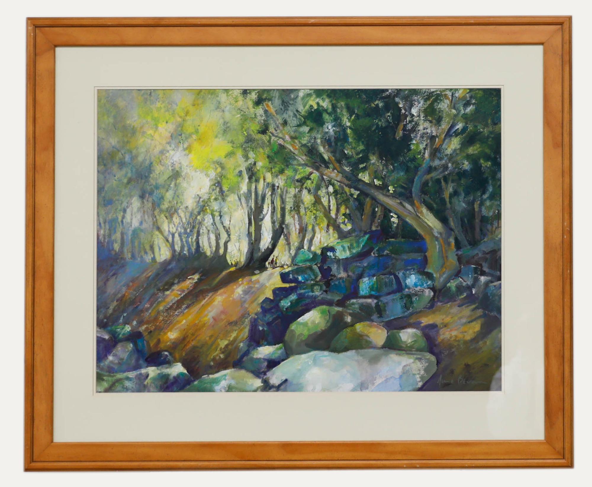 June Bevan (b.1927) - Framed 20th Century Acrylic, Rocks in Bramhall Park